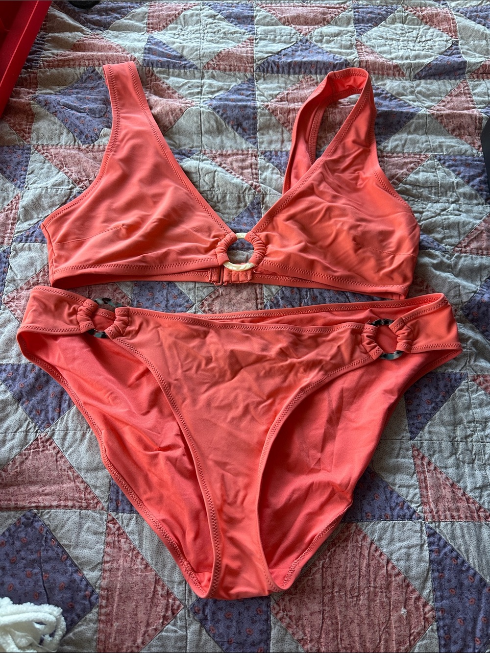 aerie Coral Ring-Detail Bikini Set